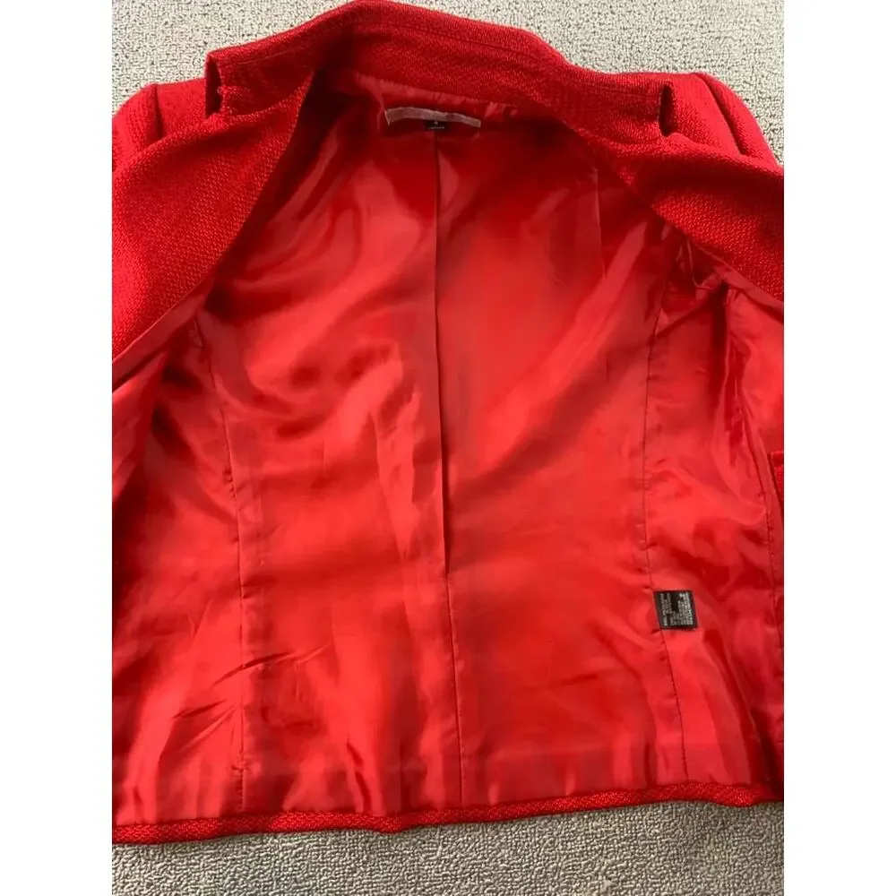 Y2K Tahari Arthur S Levine Blazer Women 4 Red Two Button Notch Lapel Long Sleeve